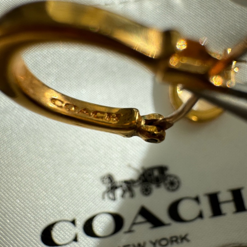 Coach Rose Gold Plated Pavé Signature U-Shaped Huggie Earrings - Picture 3 of 7